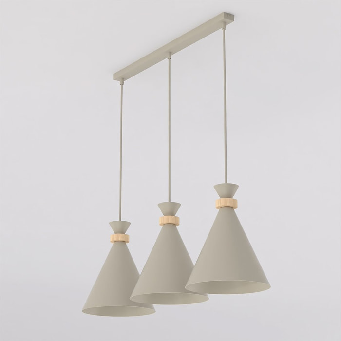 Lampada a sospensione ZERO in acciaio beige e legno