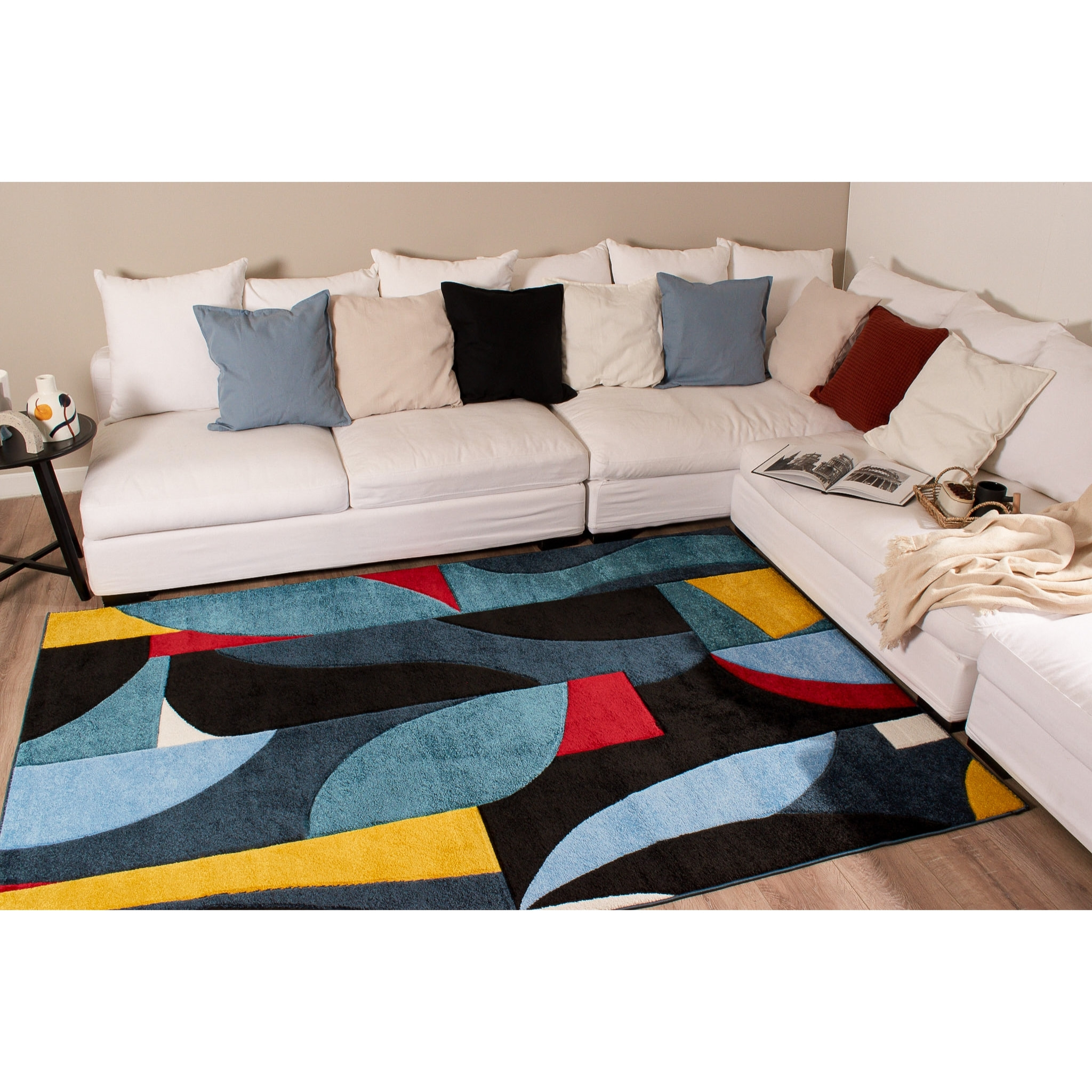 MILANO - Tapis motif graphique poils ras en relief multicolore