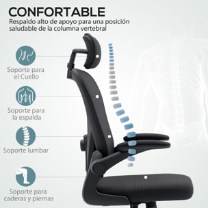 Silla de Oficina Giratoria Silla de Escritorio de Malla Transpirable con Altura Ajustable Reposacabezas y Soporte Lumbar Ajustables Silla de Despacho Basculante Carga 120 kg Negro