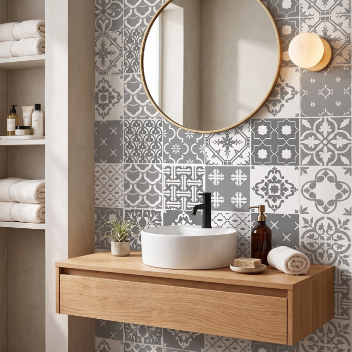Stickers muraux - Sticker Mural Carrelage adhésif Cuisine Salle de Bain - 12 STICKERS CARRELAGES SCANDINAVES OSLO