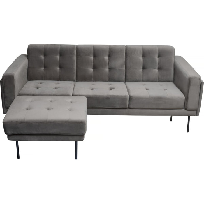 Canapé d'angle reversible en velours "Noé" - 3 places - Gris