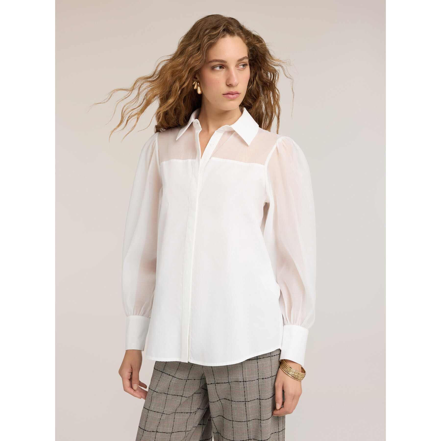 Motivi - Camicia in popeline con inserti semitrasparenti - Bianco