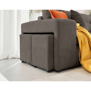 California - canapé d'angle réversible 4 places - convertible avec coffre, étagère et poufs - en velours texturé - Gris