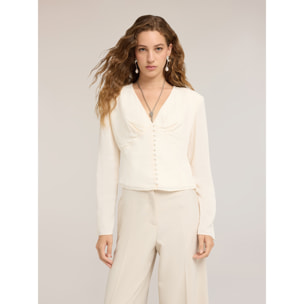 Motivi - Camicia in crêpe de chine con bottoni foderati - Bianco