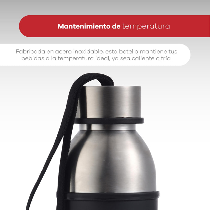 Botella de agua de 570ml Negro en acero inoxidable Bergner Waliking Anywhere