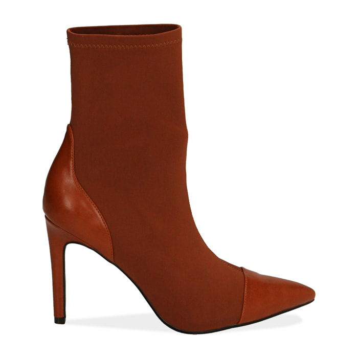 Ankle boots cognac in lycra, tacco 10 cm