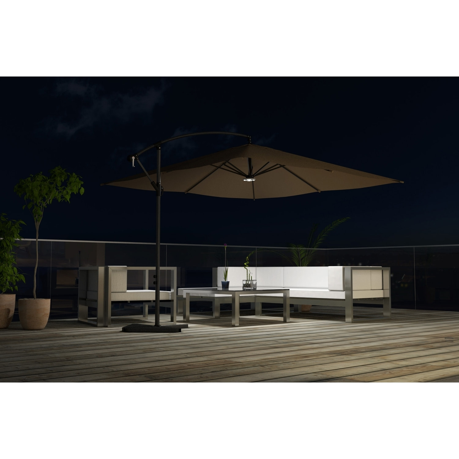 Parasol déporté LED 3 x 3 m chocolat DAVAGNA