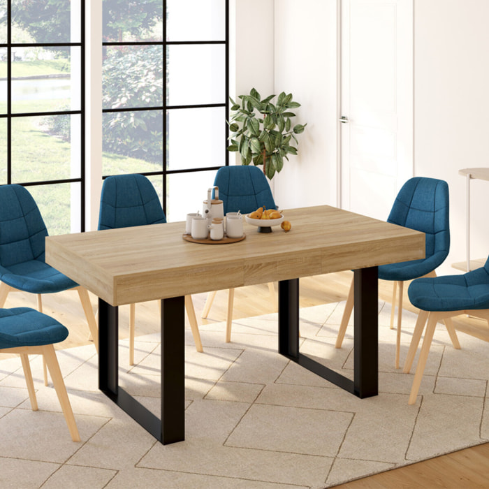 Table repas Brixton plateau extensible 120-160cm plateau bois et pieds noirs