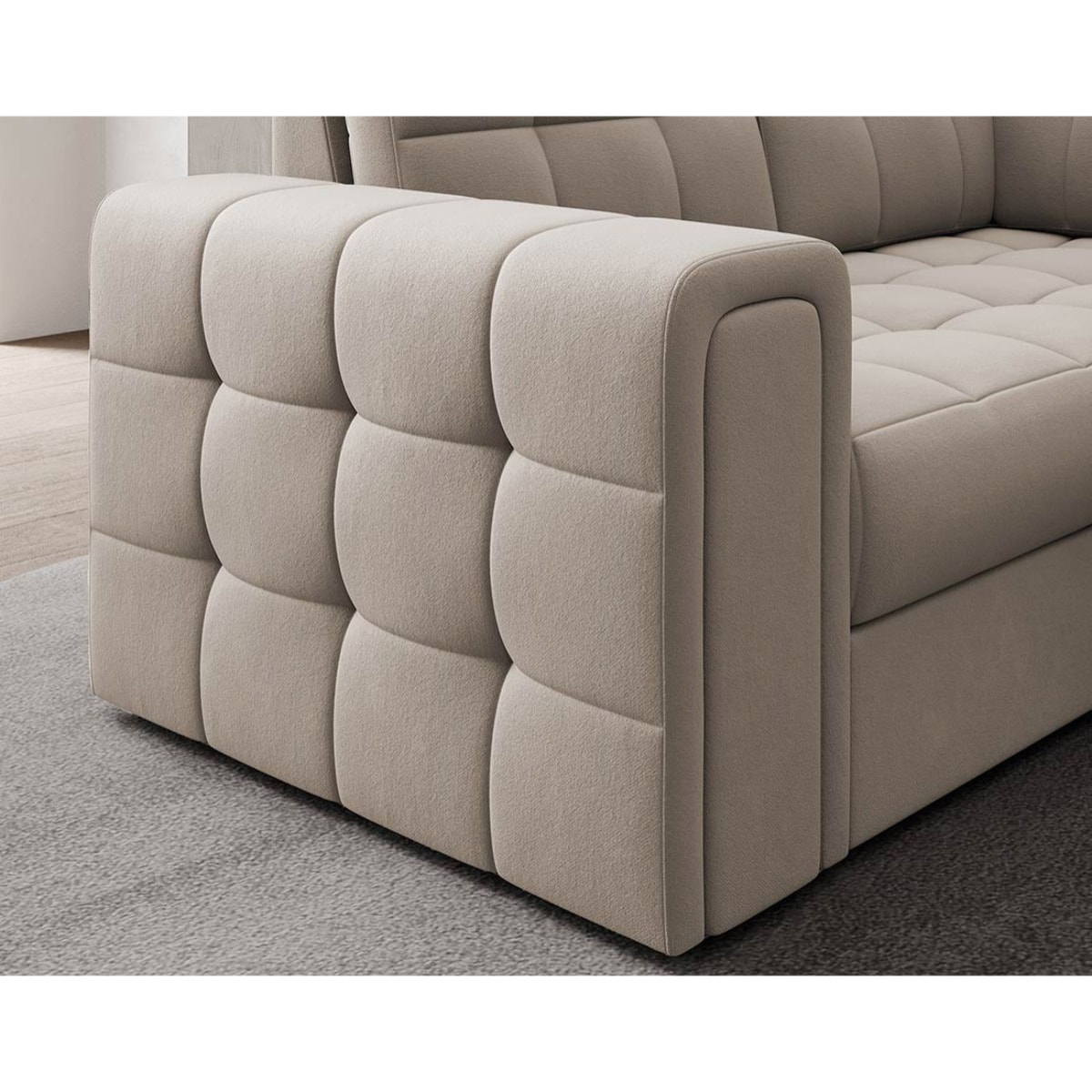 Nappa - Canapé panoramique d'angle gauche 7 places convertible avec coffre en velours - Beige