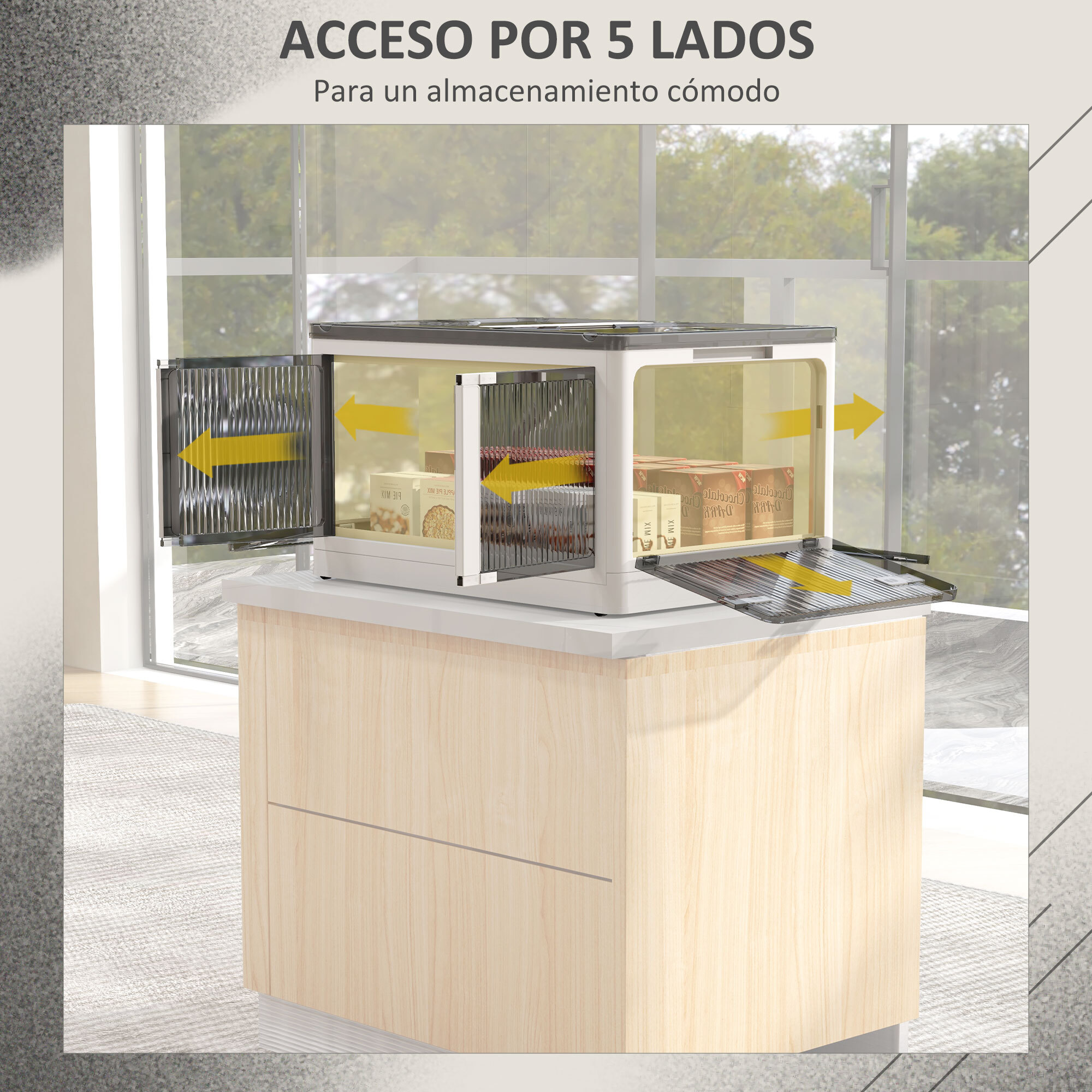 Caja de Almacenamiento Apilable con Tapa 69L Caja Organizadora Plegable con Ruedas Contenedor de Plástico con Acceso a 5 Lados 60x42x34 cm