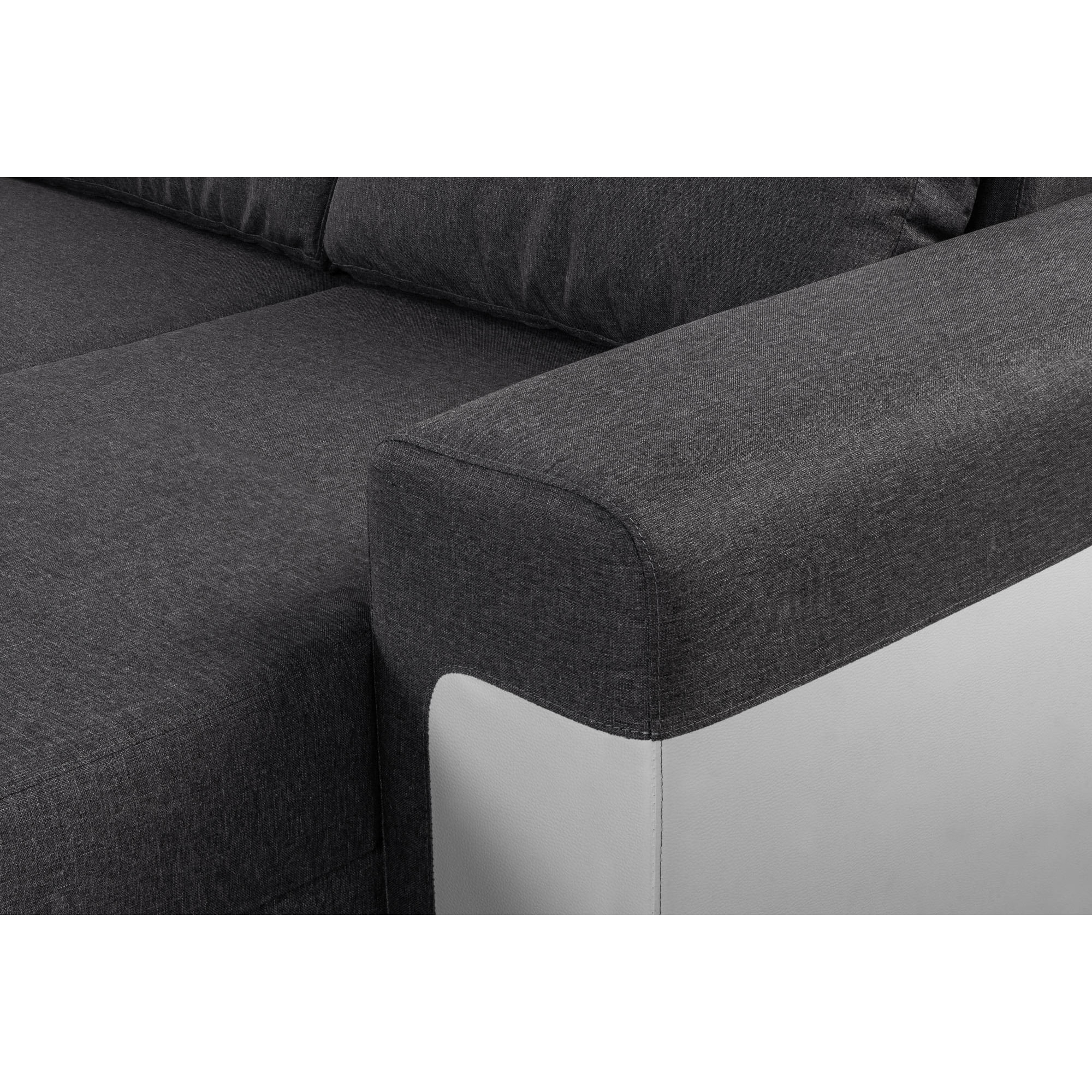 Milan - Canapé d'angle panoramique - convertible - 7 places - 2 coffres de rangement - Blanc / Gris