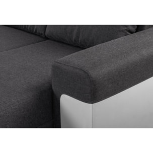 Milan - Canapé d'angle panoramique - convertible - 7 places - 2 coffres de rangement - Blanc / Gris