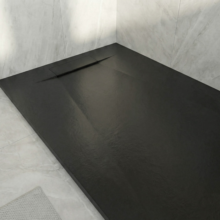 PixL 120x80 cm receveur de douche rectangulaire à poser en résine composite avec surface effet pierre, noir (CERAPX12080B)