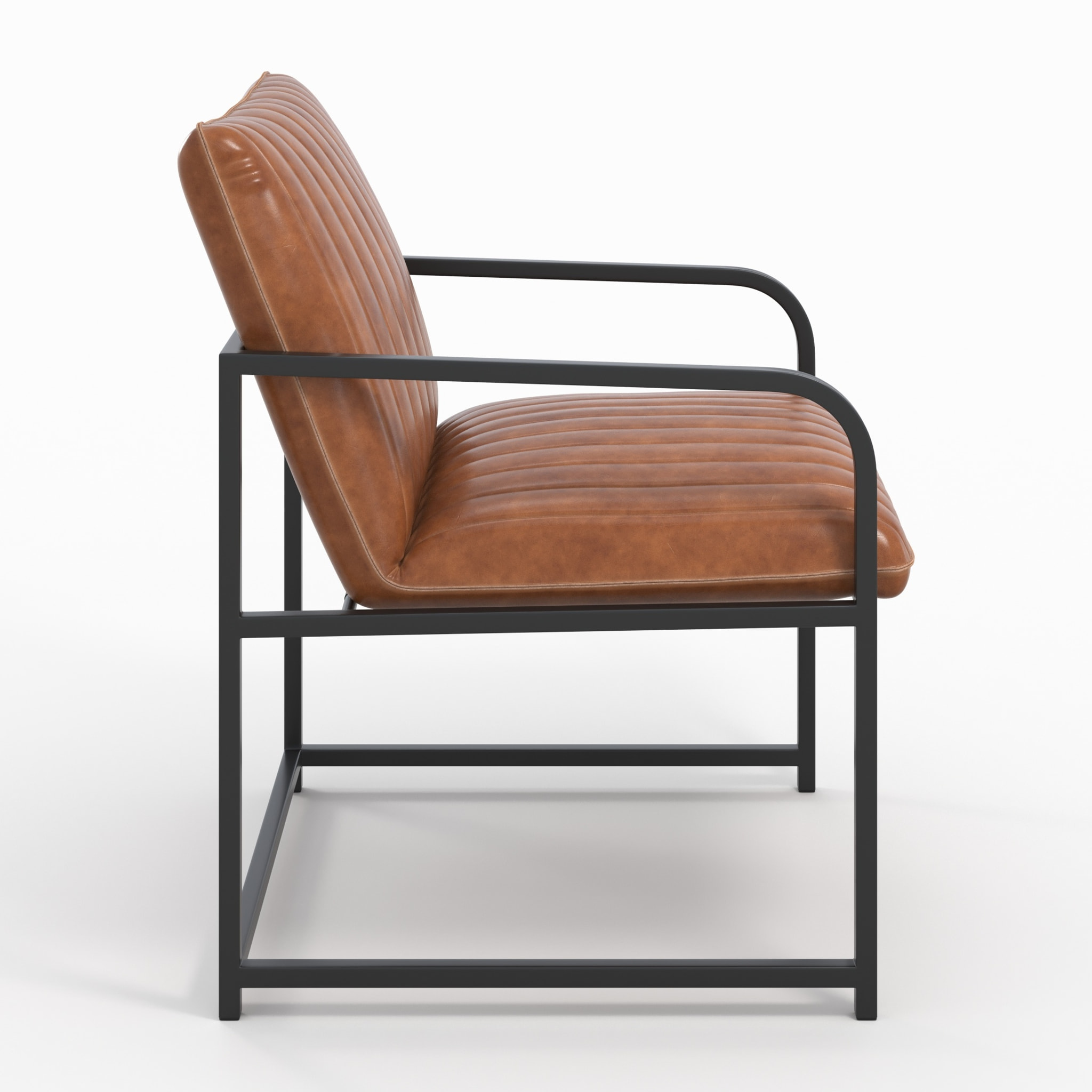 Fauteuil en cuir de buffle marron et métal noir - Armand
