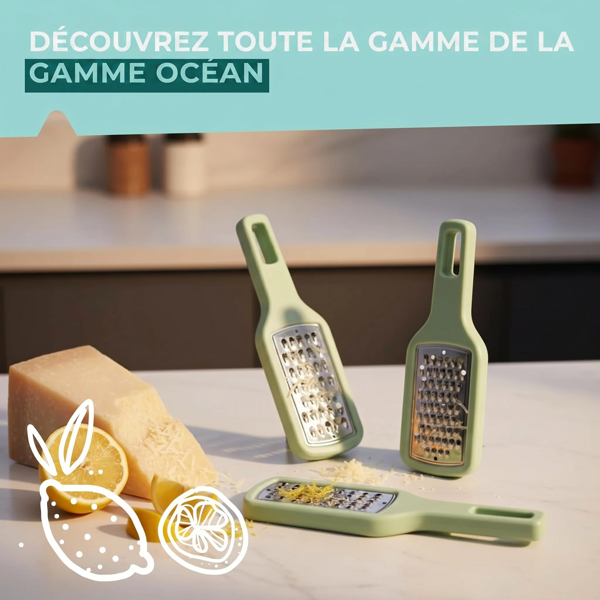 Lot de 3 râpes à légume manuel Fackelmann OCEAN