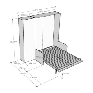 Cama abatible 140 vertical Kentaro Sofà con columna Nogal