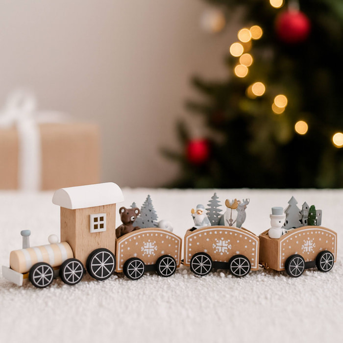 Juego de tren de madera en color natural 31x7,5x3,5cm - 2 diseños (surtido)