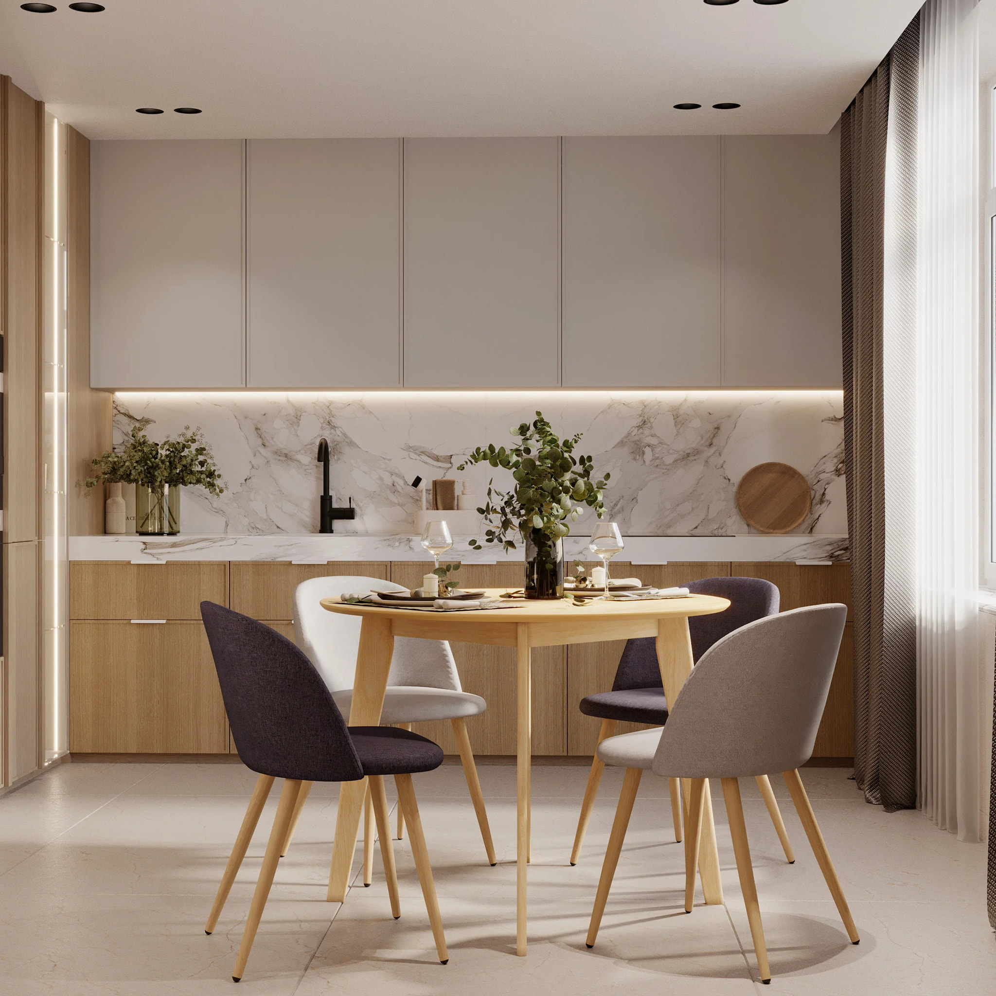 Pack 4 chaises en tissu gris foncé et gris clair - Cozy