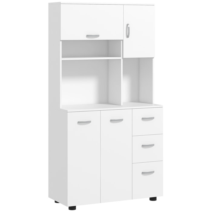 Buffet haut 4 portes 3 tiroirs 2 étagères 2 niches 89L x 39,5l x 168H cm blanc