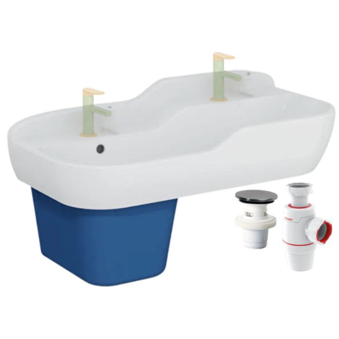 Lavabo pour enfant Sento Kids 85 cm + cache siphon bleu + siphon et bonde