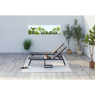 Lot de 2 transats et une table d'appoint noir PEROU