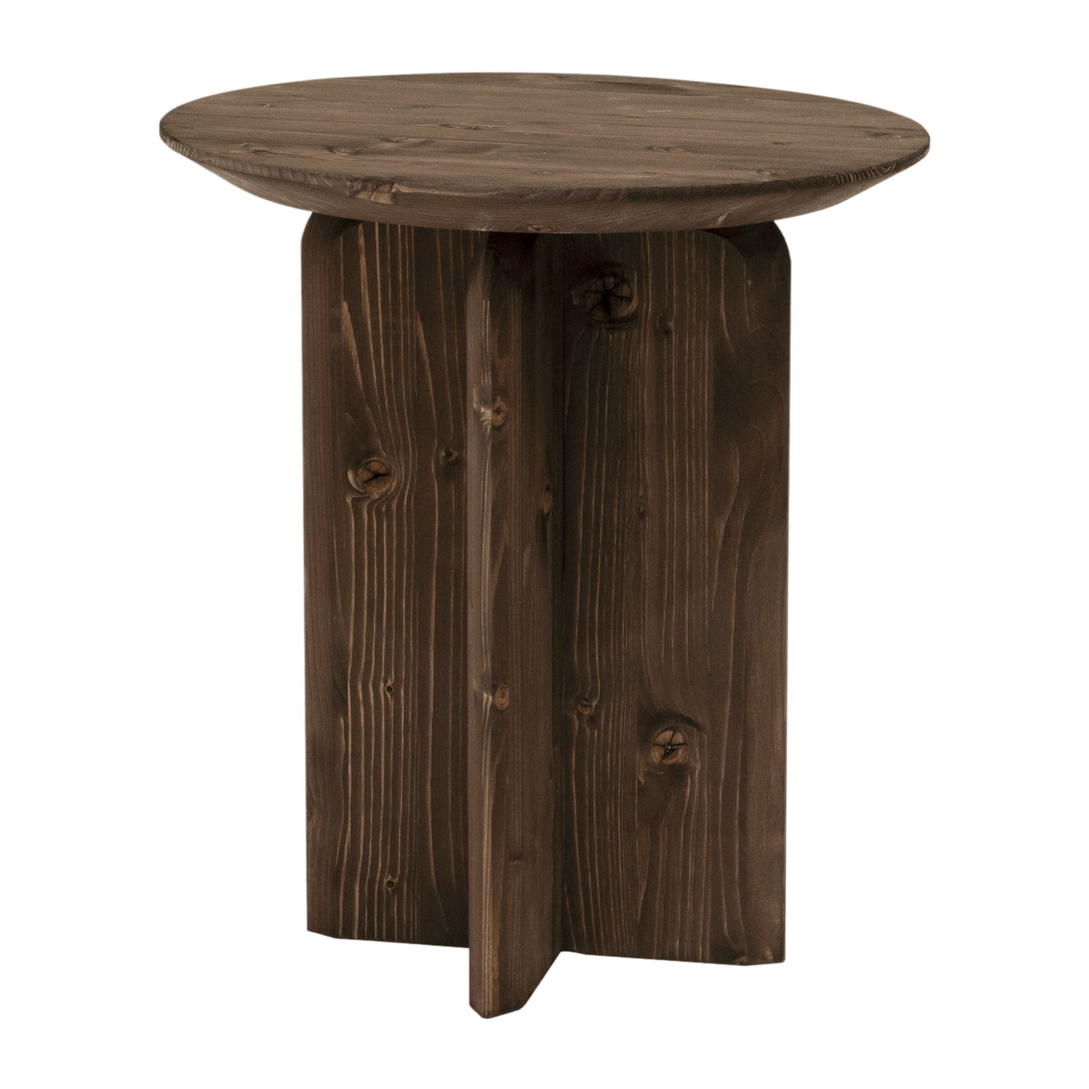 Mesa auxiliar de madera maciza en tono nogal de 50x45cm Alto: 50 Largo: 45 Ancho: 45