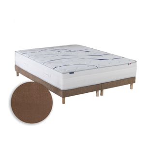 Ensemble matelas mémoire de forme ALTEA avec sommier, chenille bouclettes moka