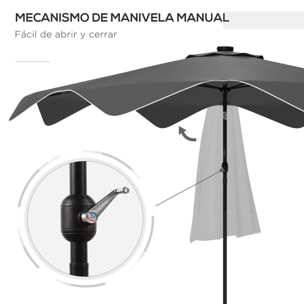 Sombrilla de Jardín Ø292x248 cm Parasol de Terraza Manual con 32 Luces LED Solares 8 Varillas Impermeable y Rejillas de Ventilación para Patio Balcón Gris Oscuro