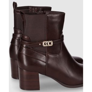 Botines de Piel Sintética - Marron - Tacón: 6 cm