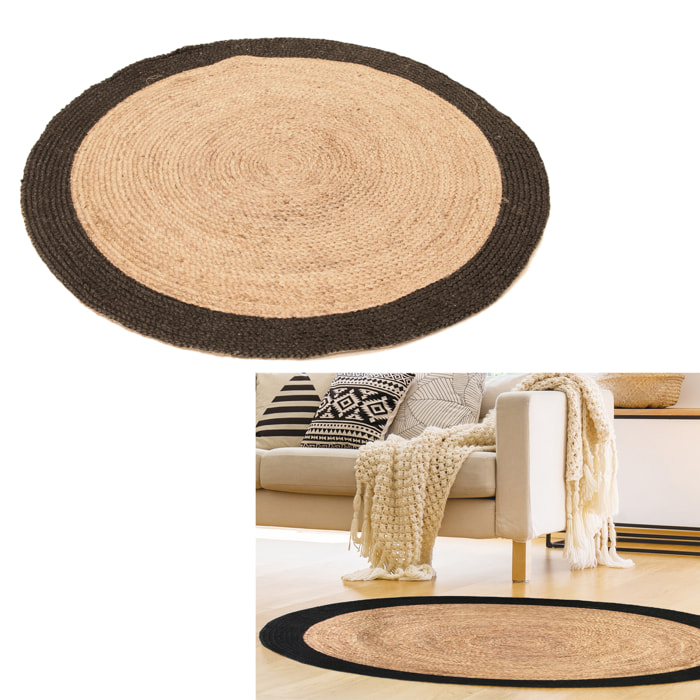 Tapis Rond Jute Bord Noir 120cm