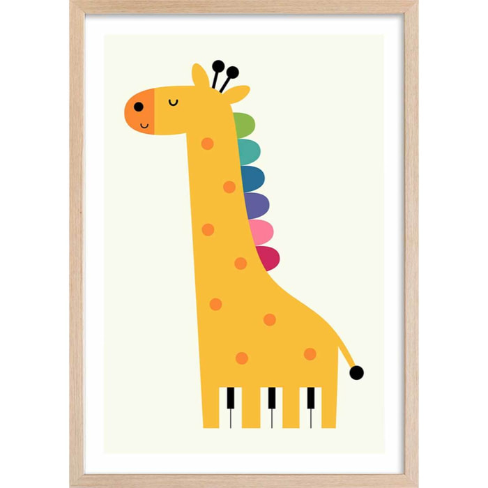 Affiche  girafe colorée Affiche + cadre en bois - Chêne