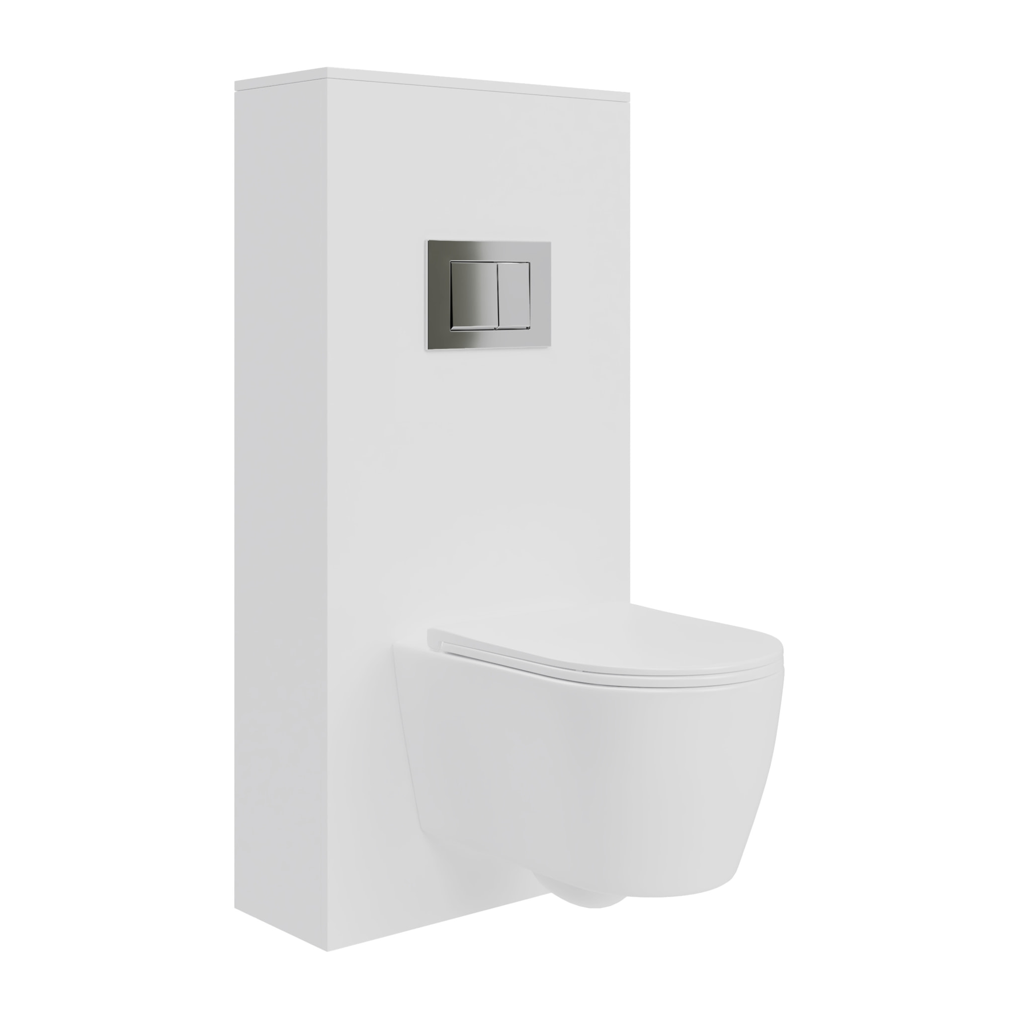Pack Wc Suspendu + Châssis + Boîtier de Support Blanc | Toilette Blanc Mat | Bouton Chrome | Réservoir Encastré | Couvercle Amorti | Alday