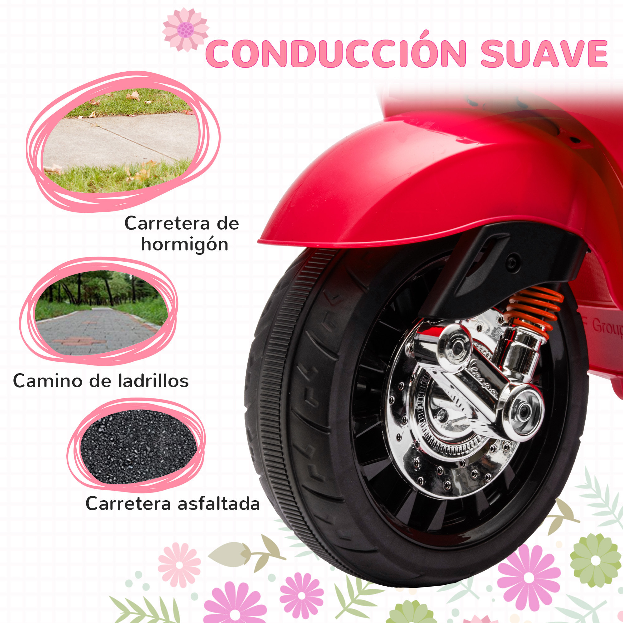 Moto Eléctrica para Niños de +3 Años con Licencia Vespa Moto de Batería para Niños 6V con USB MP3 Luz LED Radio FM Velocidad 3 km/h Carga 35 kg Rojo