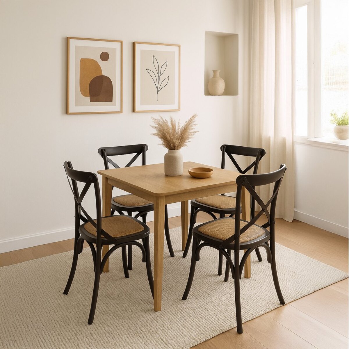 Sedie bistrot o sala da pranzo in legno nero e rattan - Cross