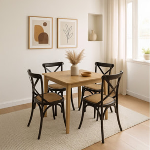 Sedie bistrot o sala da pranzo in legno nero e rattan - Cross