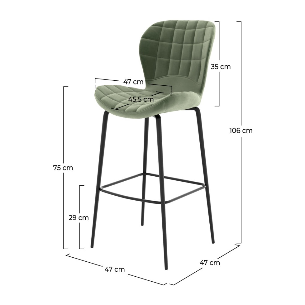 Chaise de bar Mazzia en velours vert 75 cm (lot de 2)