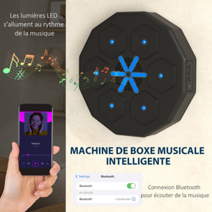 Machine de boxe musicale murale avec lumières - connexion bluetooth, charge USB - noir
