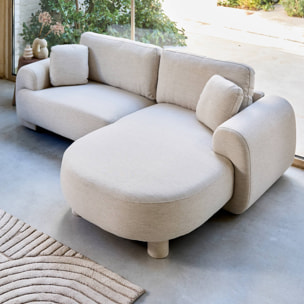 Canapé d'angle droit 3 places tissu, pieds ronds ZENIO