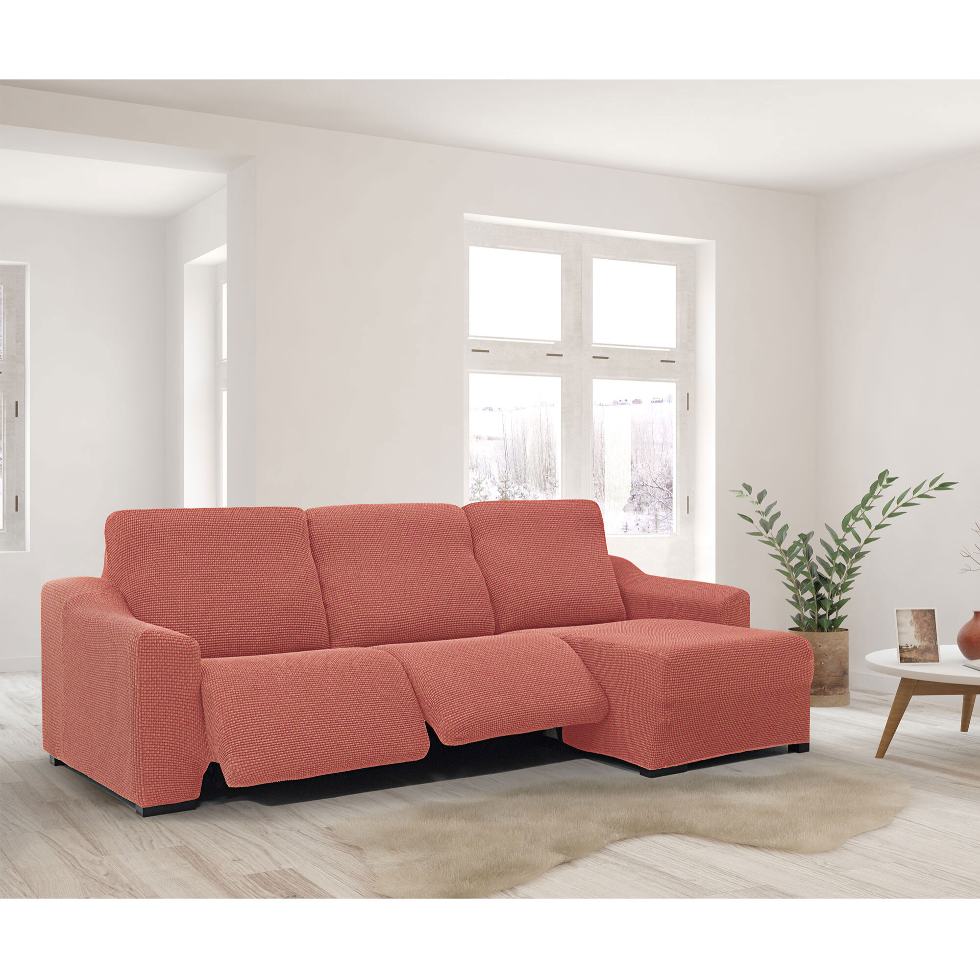 Funda para Chaise Longue derecha (visto de frente ) brazo largo SÚPER ELÁSTICA con RELAX modelo HELENA