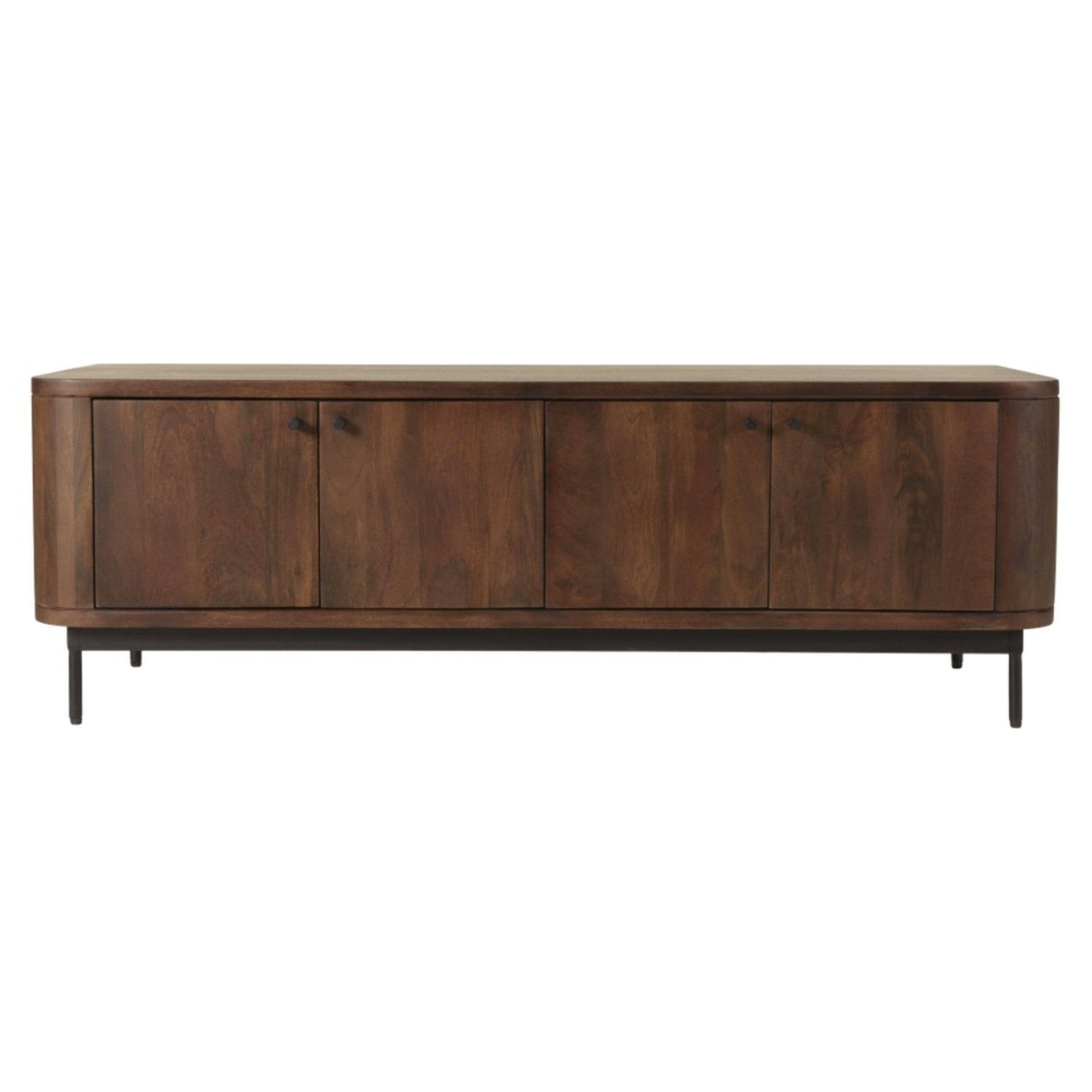 ALIX - Meuble TV design bois foncé et métal noir 4 portes ALIX