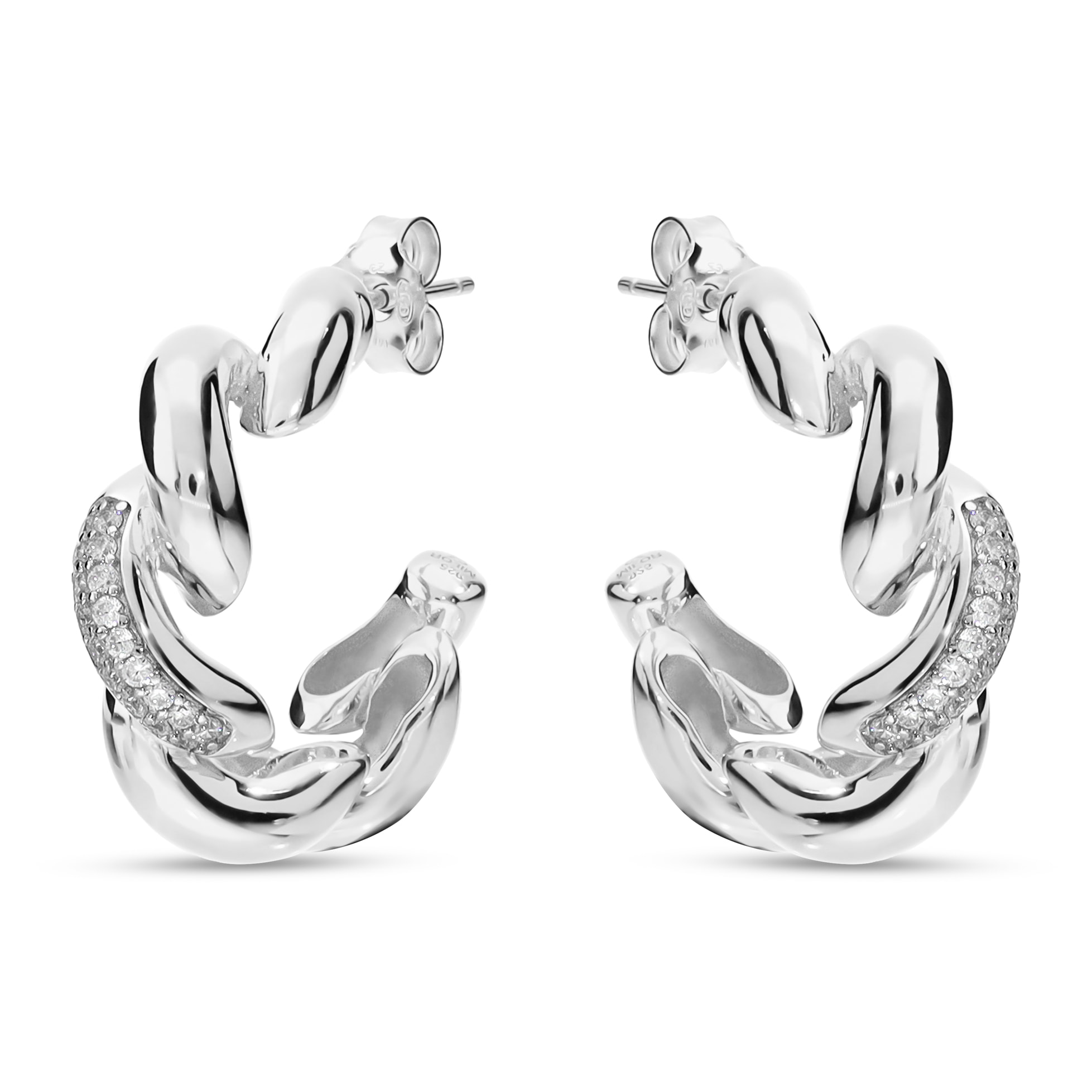 Orecchini Maglia San Marco in Argento 925 placcato Rodio con Pavé di Cubic Zirconia