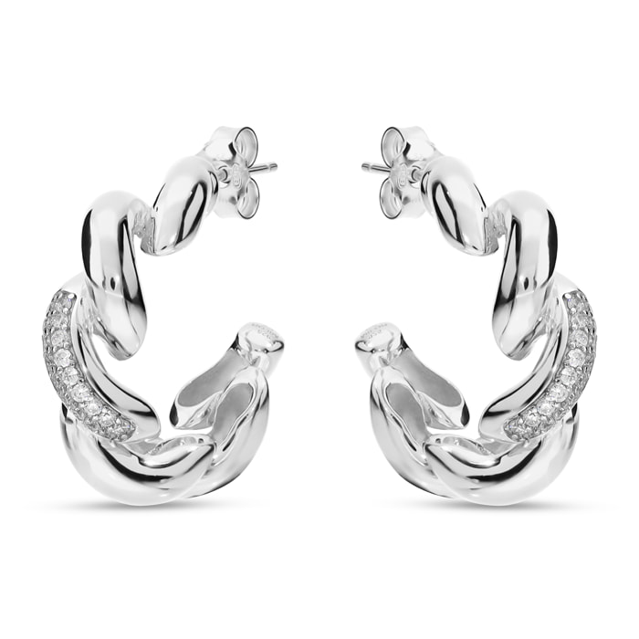 Orecchini Maglia San Marco in Argento 925 placcato Rodio con Pavé di Cubic Zirconia