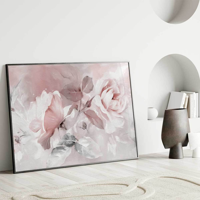 Affiche encadrée roses aquarelle pastel Affiche + cadre en métal - Noir