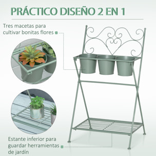 Soporte Metal para Plantas Flores Plegable con 3 Macetas y Estante 47x37x78,5 cm