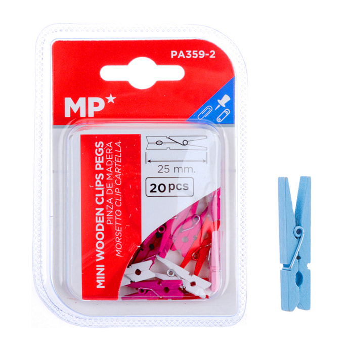 12 packs de PINZA MADERA DE COLORES 25 mm 20 Uds.