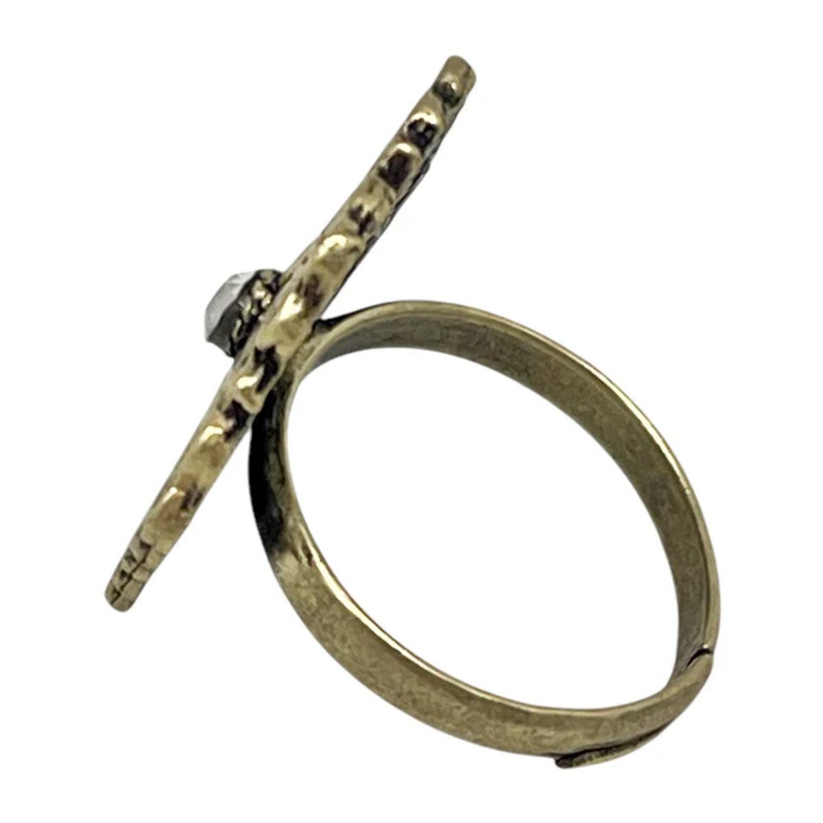 Anillo Retro cristal negro y dorado envejecido chapado