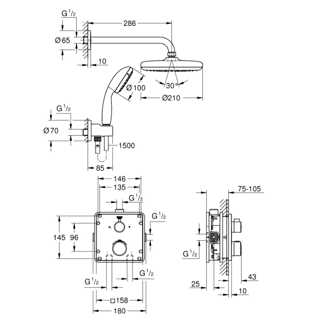 GROHE Set de douche avec Tempesta 210 GROTHERM Chromé 34729000