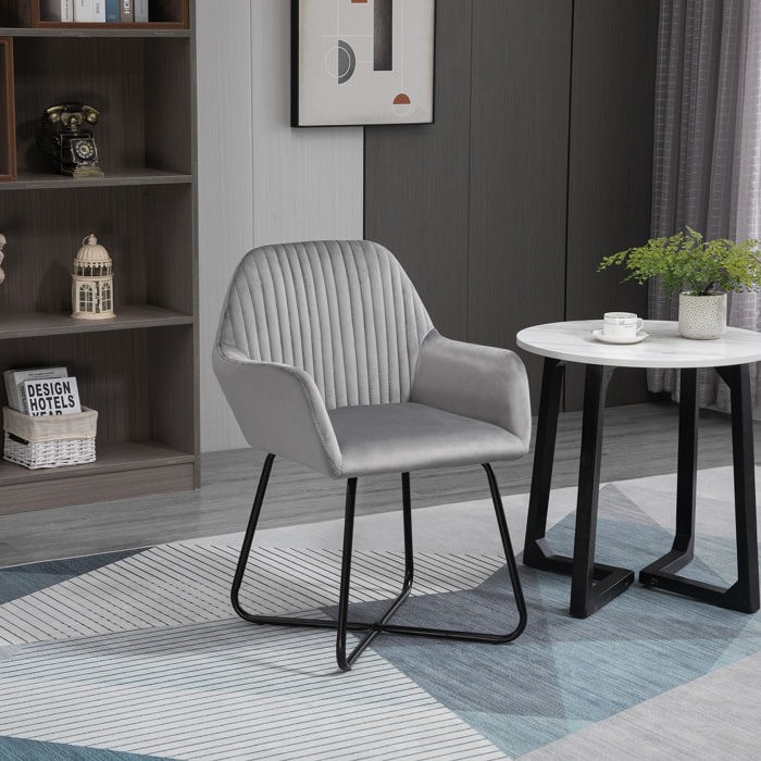 Butaca de Salón Sillón de Salón Tapizado en Terciopelo con Asiento Acolchado Base Metálica Cruzada Sillón Lectura para Sala de Estar Dormitorio Gris