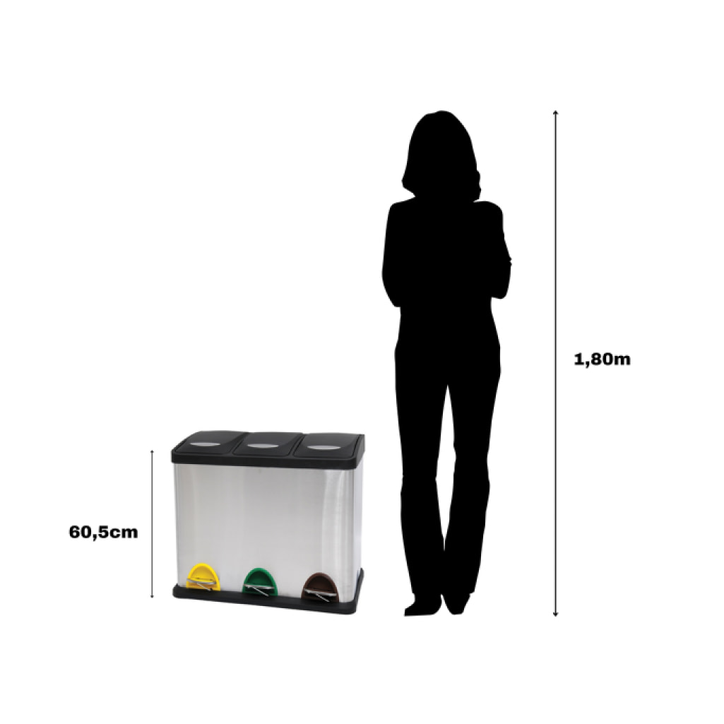 Poubelle à  pédale Tri sélectif Inox 3x20L MSV