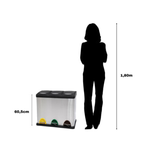Poubelle à  pédale Tri sélectif Inox 3x20L MSV